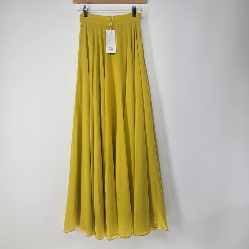Lucy Paris Maxi Skirt Womens XXS Yellow Chiffon Flowy High Waisted Elegant Boho
